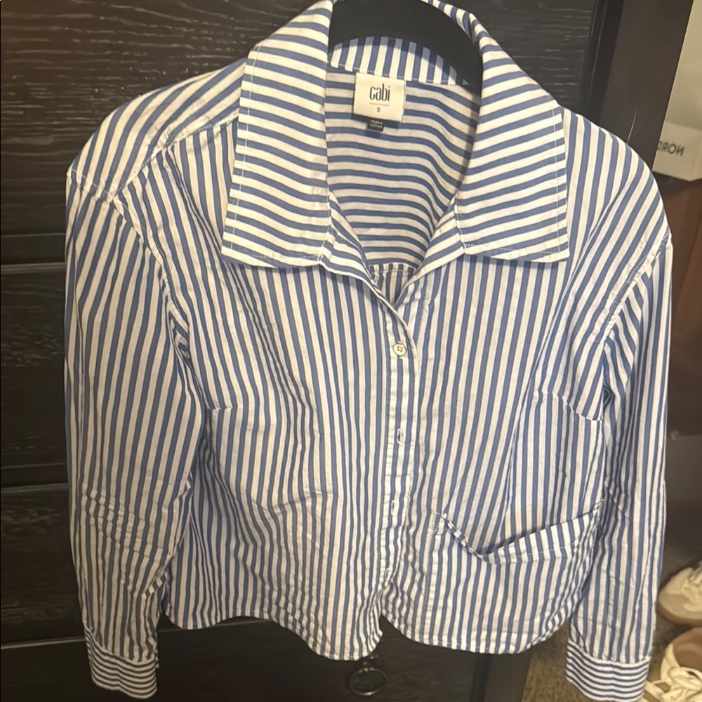 Cabi Blue and White Striped Shirt Small